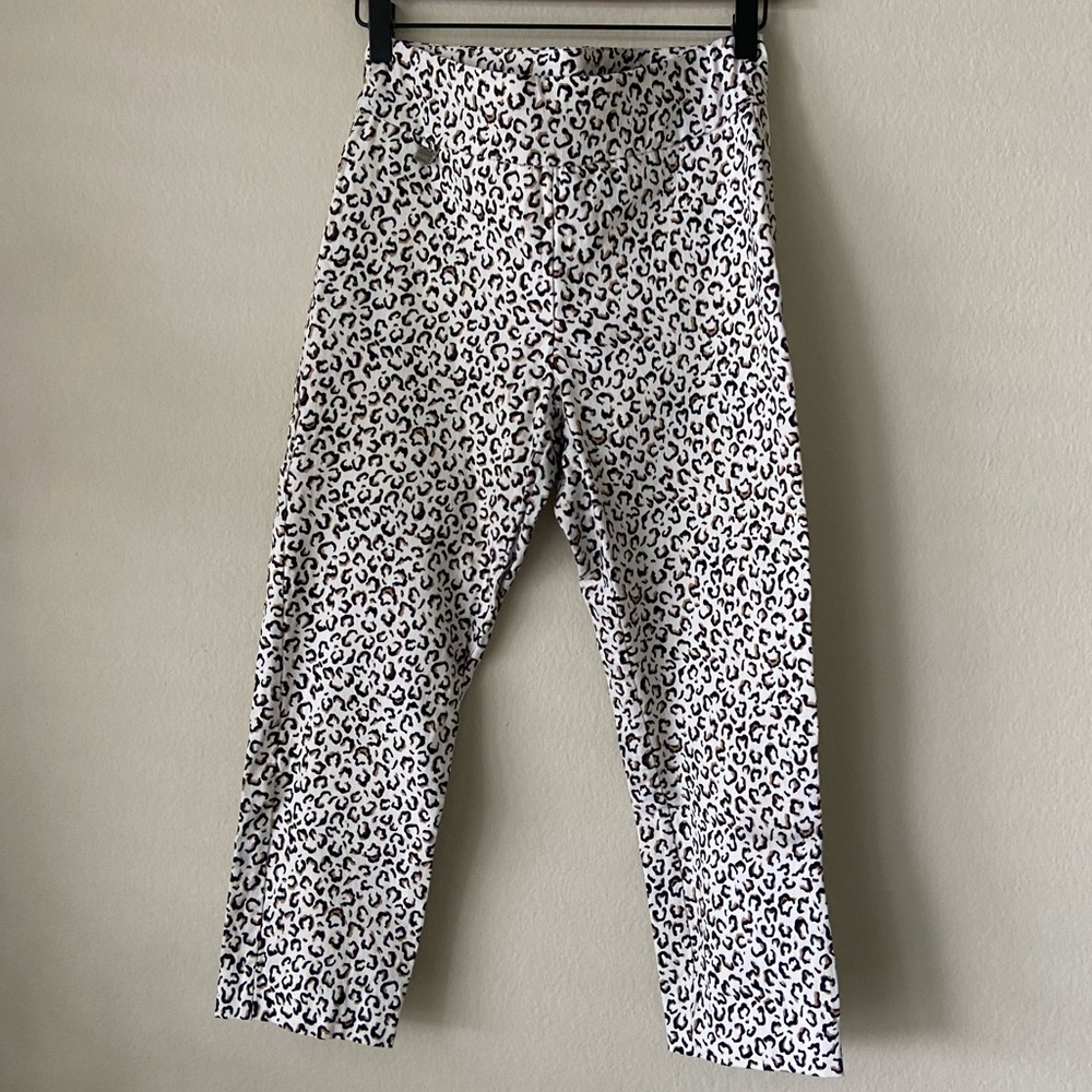 Premise Leopard Print Pull-On White Skinny Stretch Pants, Size S
